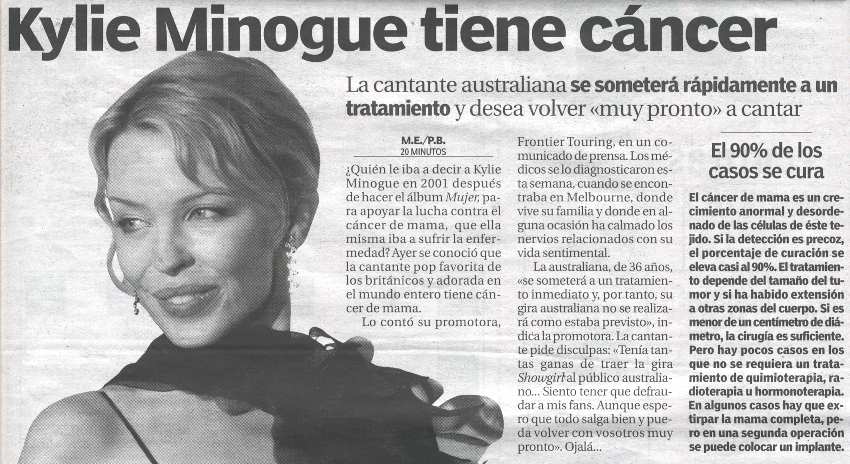 KYLIE MINOGUE EN DIARIO 20 MINUTOS 18 DE MAYO 2005