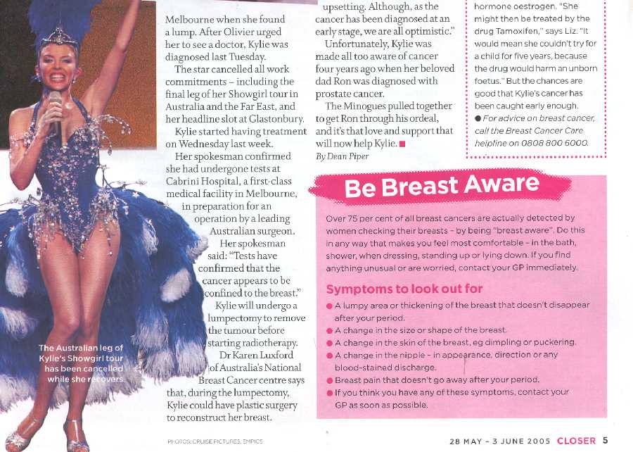 Kylie Minogue en la revista 'CLOSER' del 3 de junio de 2005