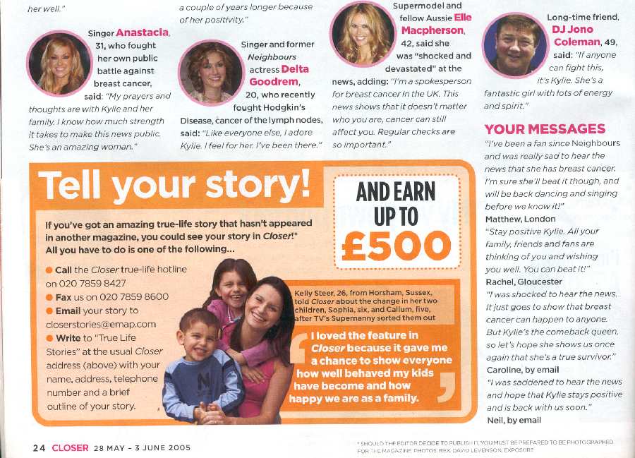 Kylie Minogue en la revista 'CLOSER' del 3 de junio de 2005