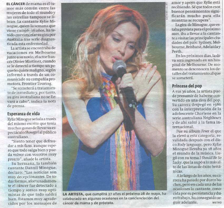 KYLIE MINOGUE EN DIARIO METRO 18 DE MAYO 2005