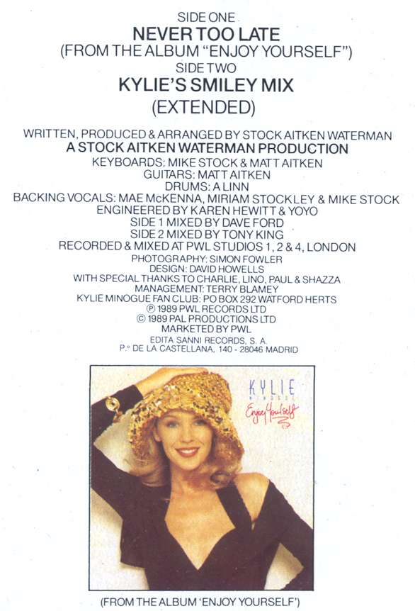 Kylie Minogue. Never Too Late Maxi Single