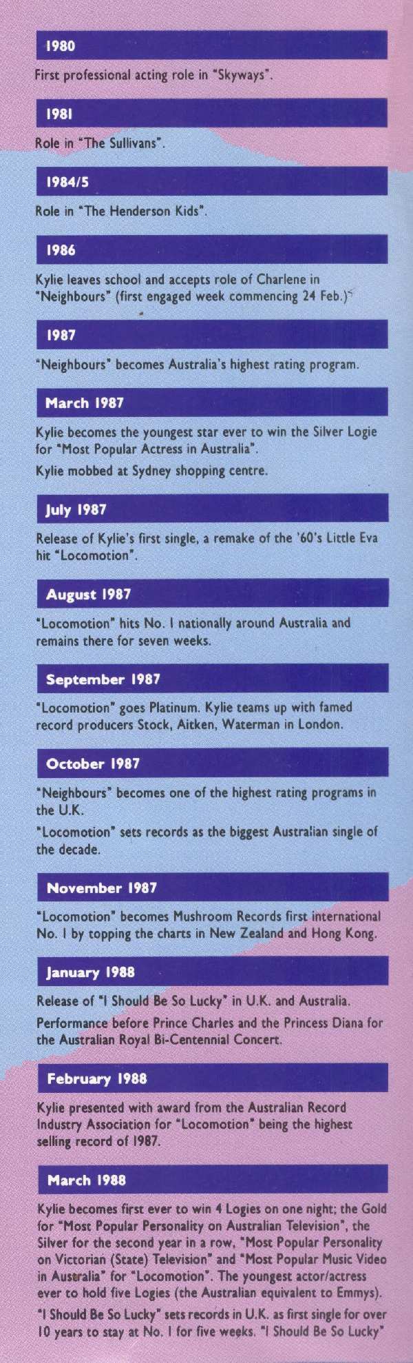 KYLIE MINOGUE 1989 PROGRAM