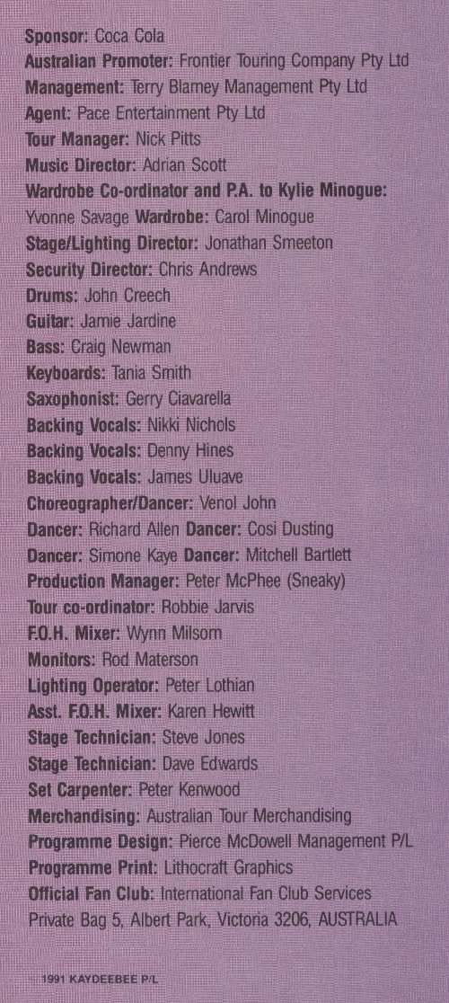 KYLIE MINOGUE 1991 PROGRAM