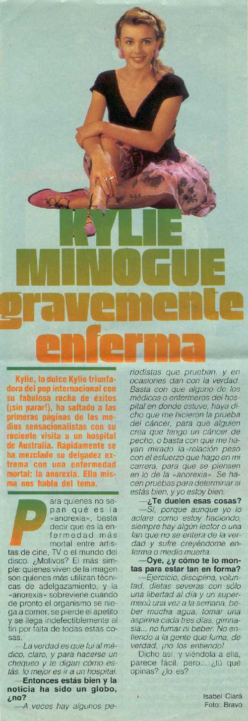 KYLIE MINOGUE ENTREVISTA. RECORTE DE REVISTA CORTESIA DE MI AMIGO JAVIER DE BARCELONA